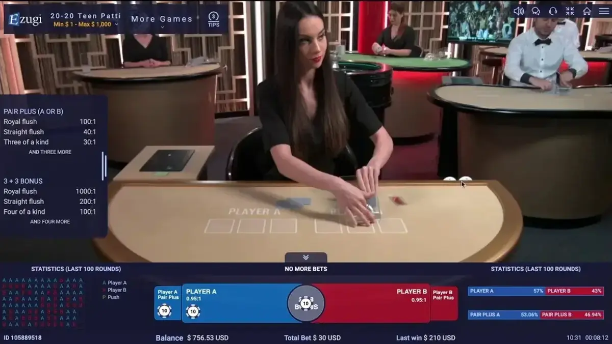 Bet On Teen Patti by Ezugi Logo Gameplay 2