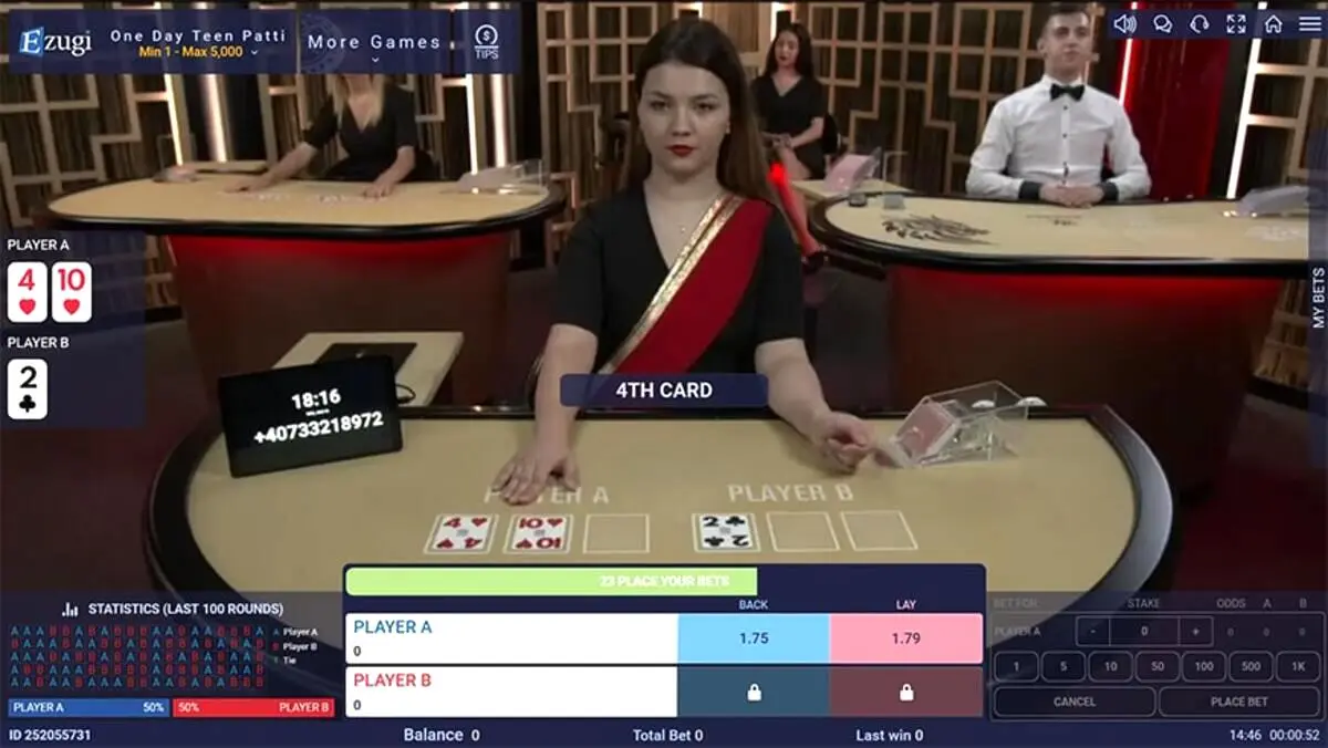 Bet On Teen Patti by Ezugi Logo Gameplay