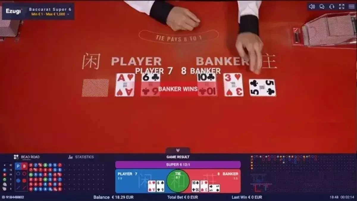 Live Baccarat Super 6 by Ezugi Gameplay